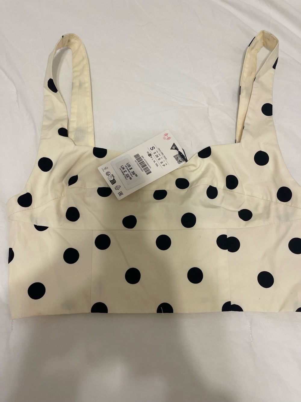 Polka Dot Crop Top - Cream with Black Dots